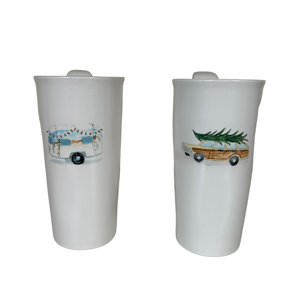 Rae Dunn Ceramic Coffee Tea Tumbler With Lid Christmas theme
